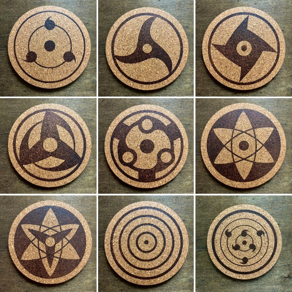 Naruto Dojutsu Anime Eyes Cork Coasters Lot of 9